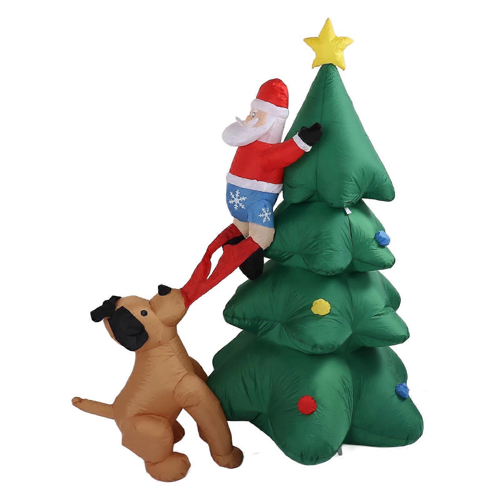 6ft Inflatable Christmas Tree, Inflatable Santa Claus Climbing Tree Chased by a Dog with LED Lights, EU Plug.