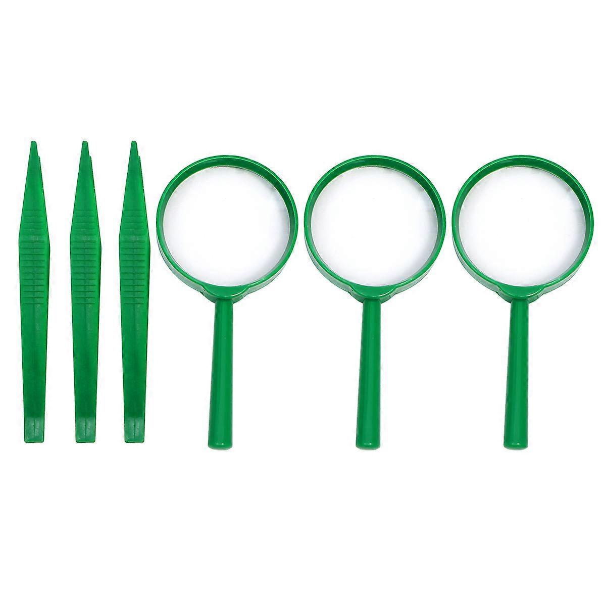 3 Sets Magnifying Glass & Tweezers Kit with PP PMMA Materials – Lightweight Educational Tools for Outdoor Camping, Nature Exploration, and Learning –