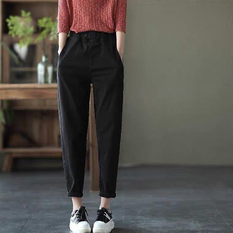 Autumn Cotton Casual Pants Women's Solid Color Elastic Waist Retro Early Autumn Thin Harem Pants Ninth Pants Women