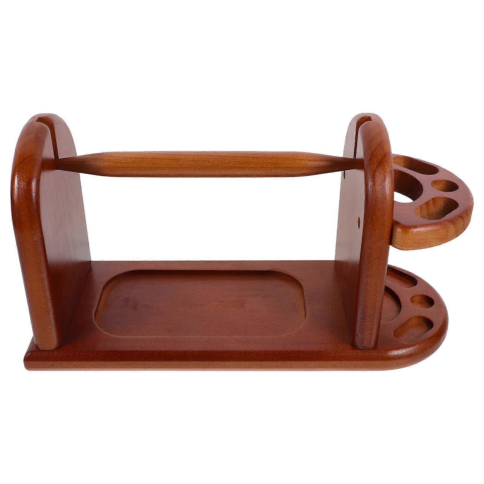 Wooden Yarn Spool Holder for Home Use Sturdy Brown Wood Craftsmanship Practical Storage Stand 7.5 x 4.5 inches
