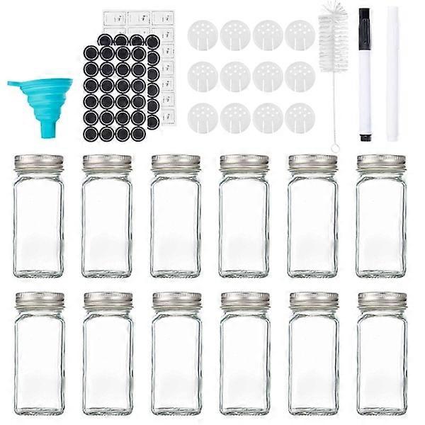 12pcs pots à épices, pots à épices carrés 120ml, pots à épices transparents