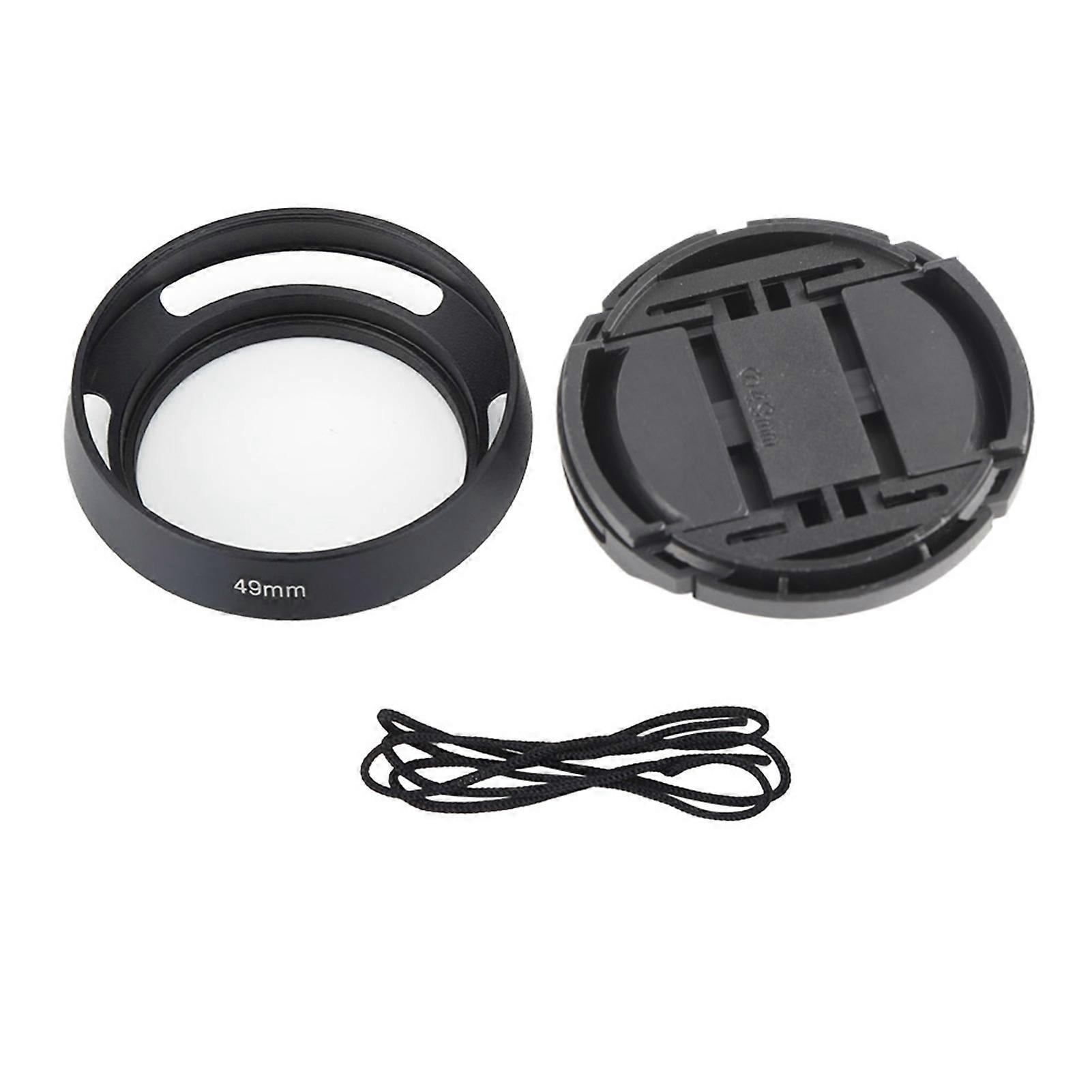 Lightweight Metal Vented Camera Lens Hood with Cap Accessory (49mm)