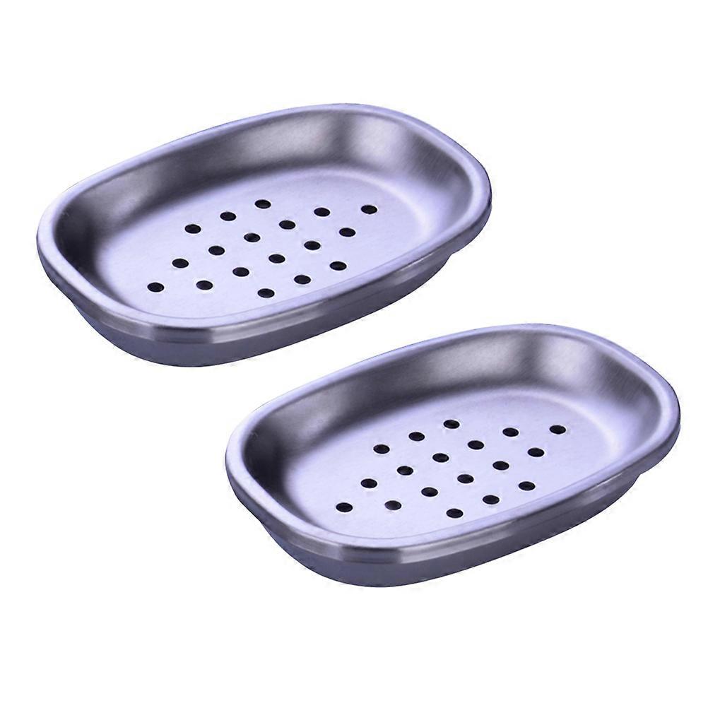 2pcs Double Layer Stainless Steel Soap Dish Tray and Double Draining Soap Box Holder for Shower Bathroom Kitchen Oval Dot