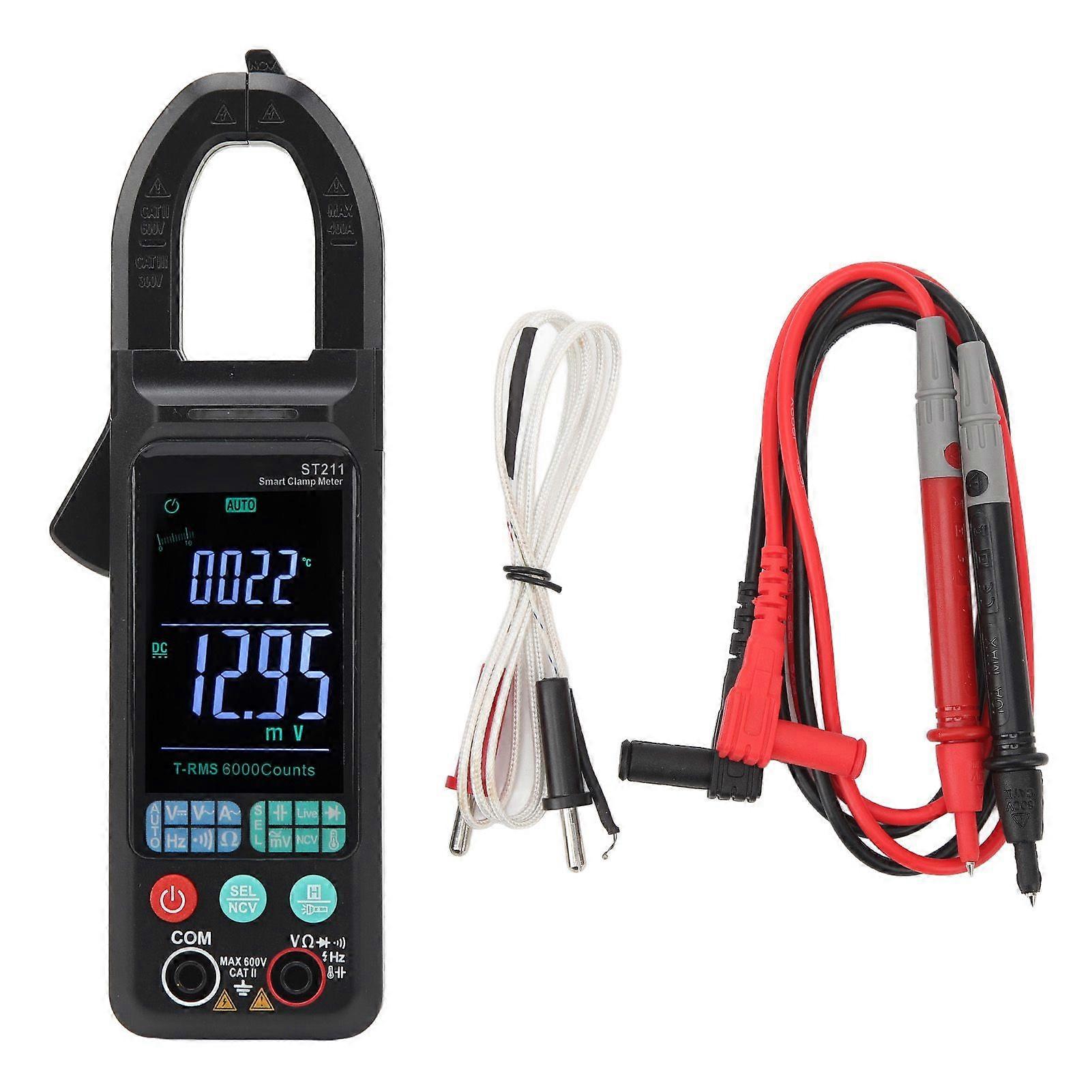 Color Large Screen Clamp Meter Automatic Intelligent Multimeter Multifunction AC DC Voltage Resistance Capacitance Clamp Meter Black