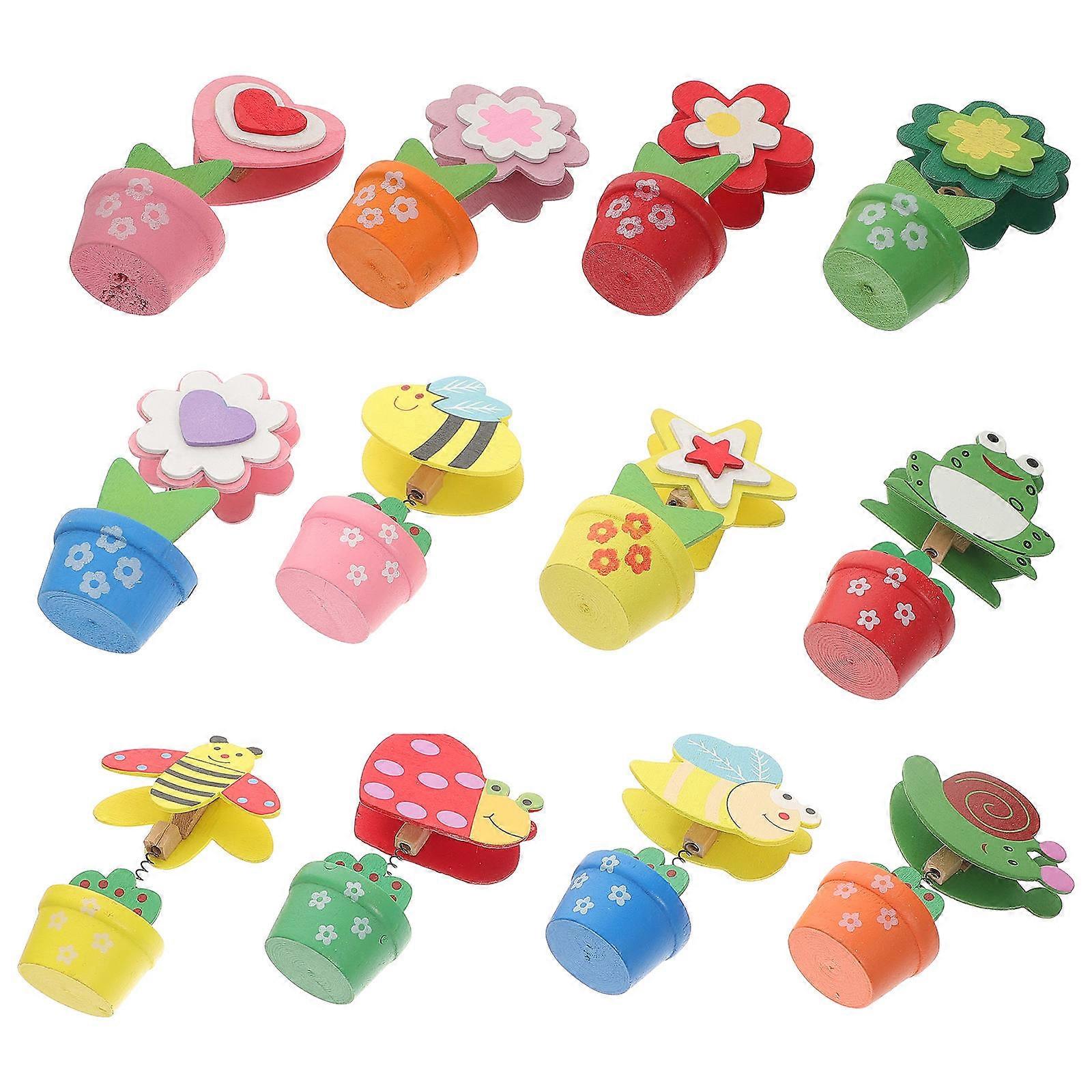 12Pcs Multi Colored Wooden Flowerpot Memo Clips Effective For Office Use Home Decor With Beautiful Photo Display
