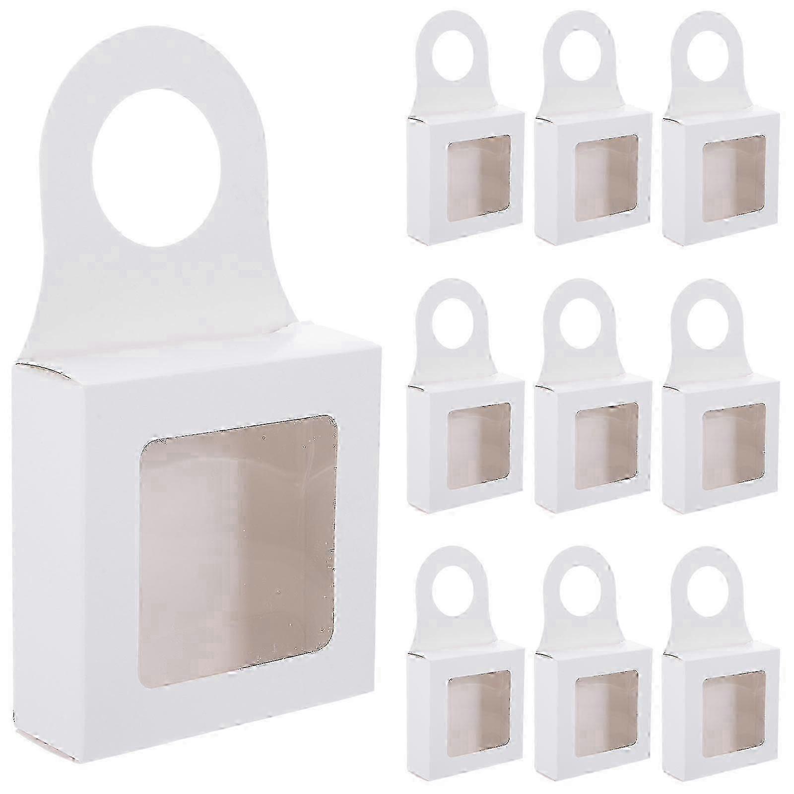 25pcs White Hanging Paper Wine Box with Clear Window 9x9x3cm