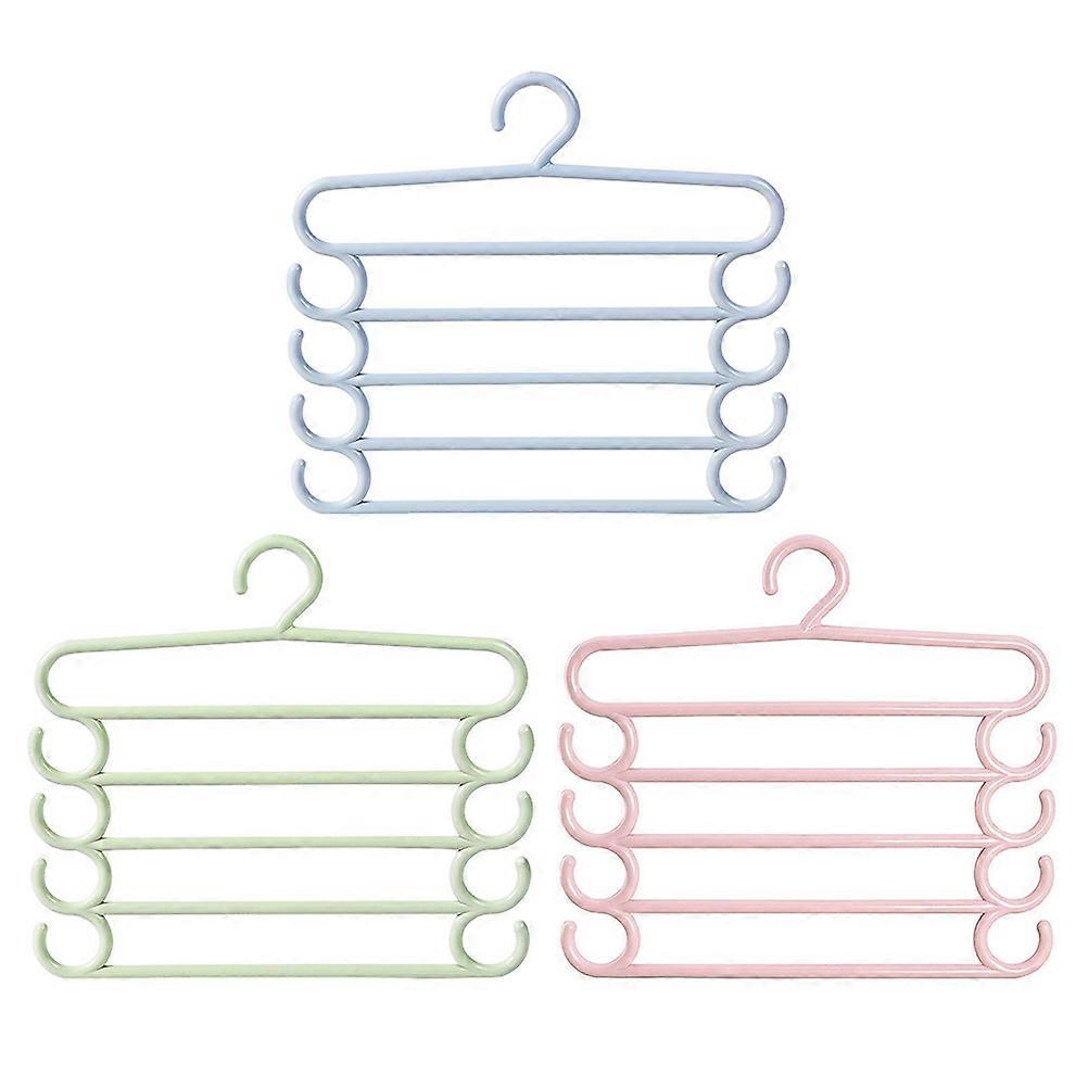3pcs Multi Layer Trouser Hanger – Space Saving Clothes Organizer for Pants, Ties & Scarves – Closet Storage & Organization – Pink, Green, Blue