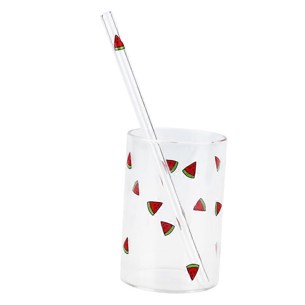 Glass Cup With Straw Heat Resistant High Borosilicate For Home Office Use Red Color 1Pcs