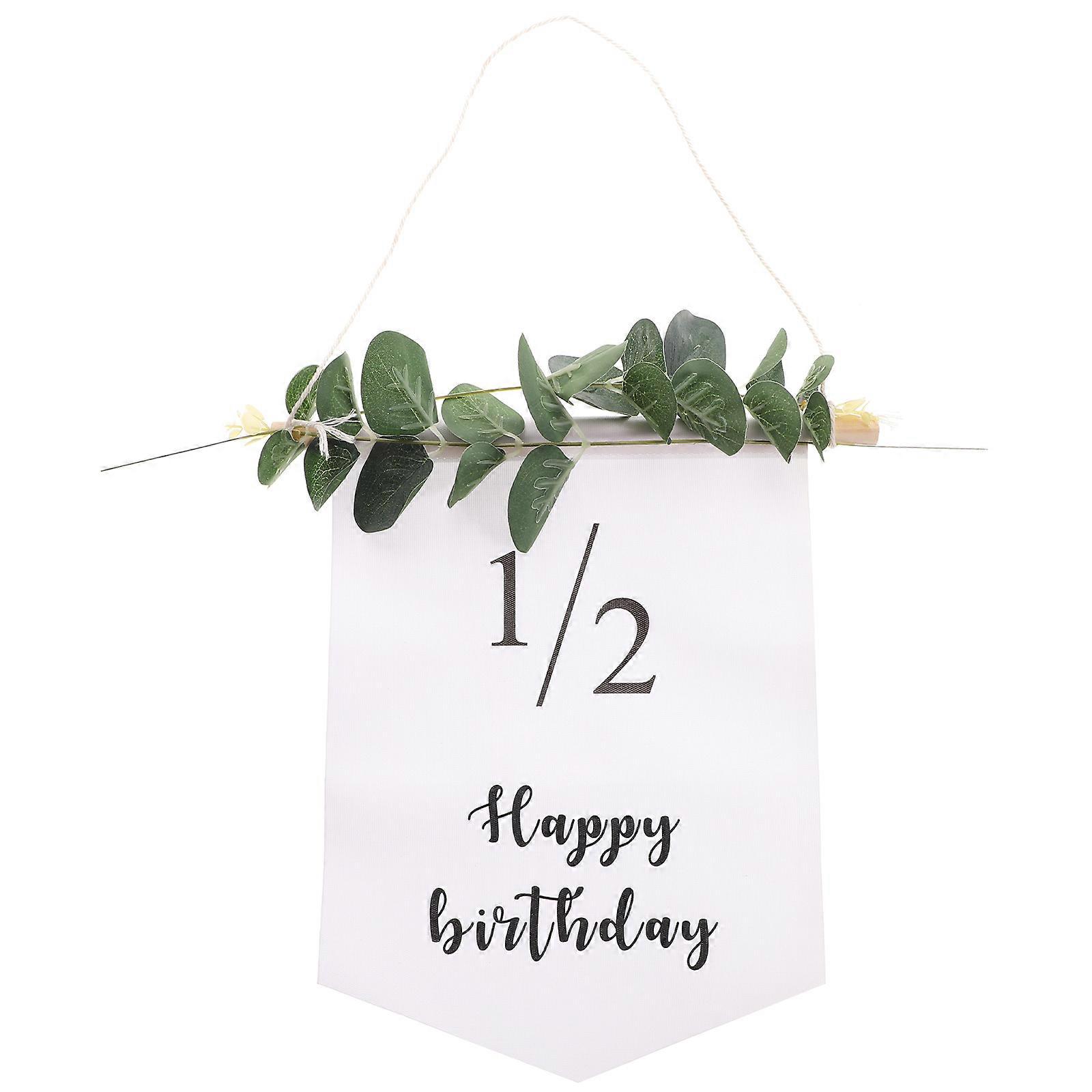 Half Birthday Decorations for Boys and Girls White Banner Cloth and Wood Decor 1/2 Birthday 6 Month Size
