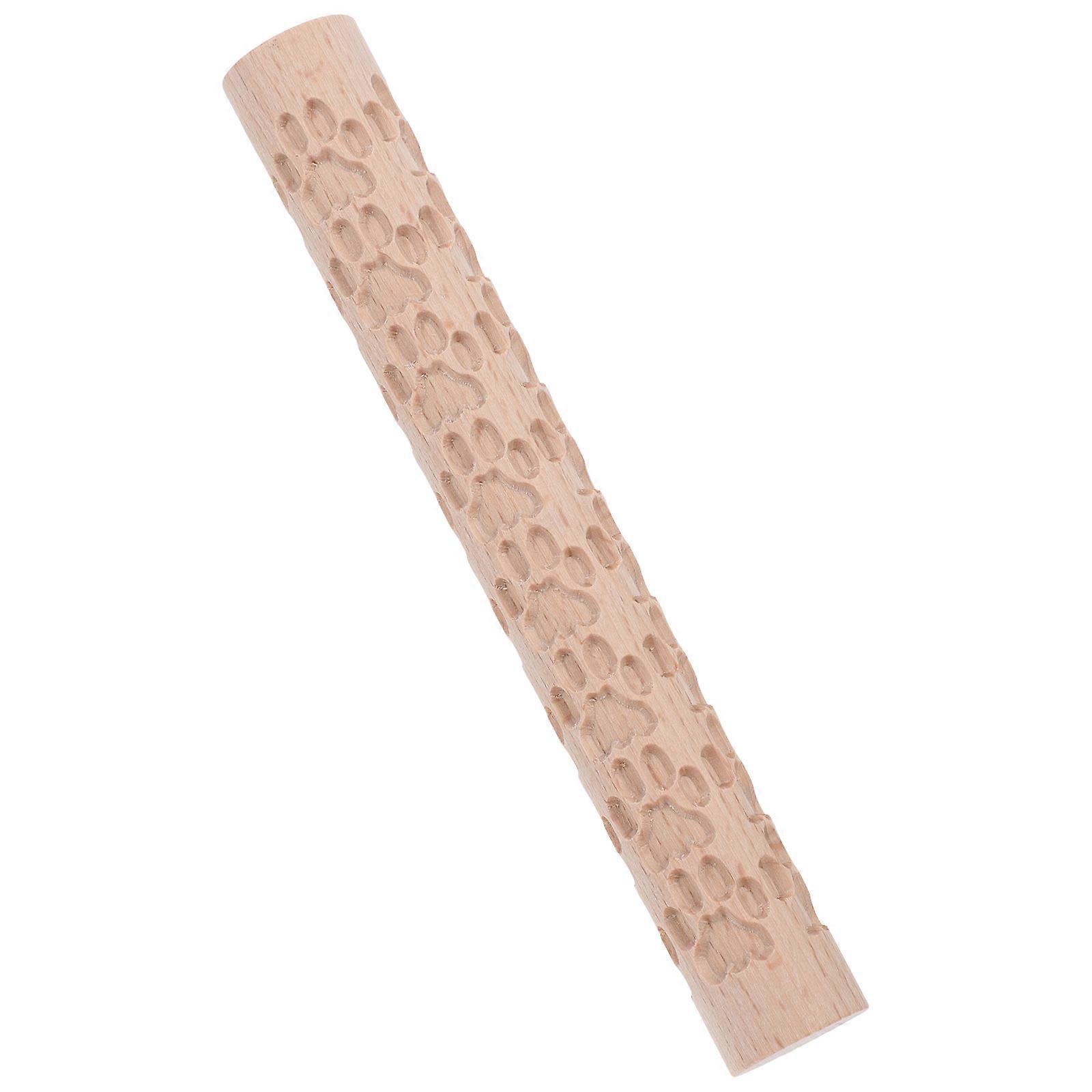 Wooden Embossed Rolling Pin for Clay Pottery and Baking with Comfortable Grip Khaki 7.5 inches