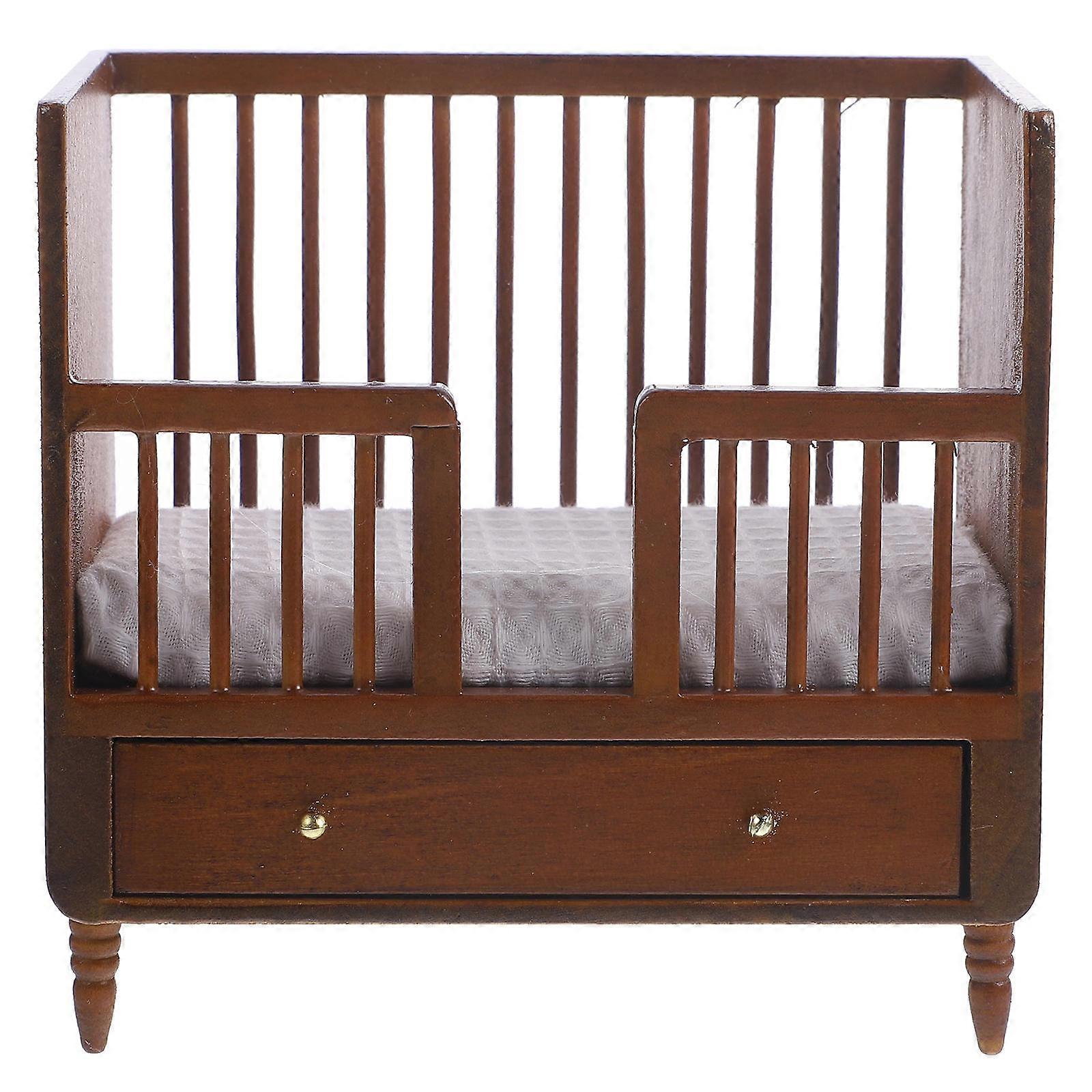 Miniature Wooden Dollhouse Bed with Railings – Adorable Tiny Bed for Bedroom Scene Layout, Mini Furniture Decoration, and Photo Props