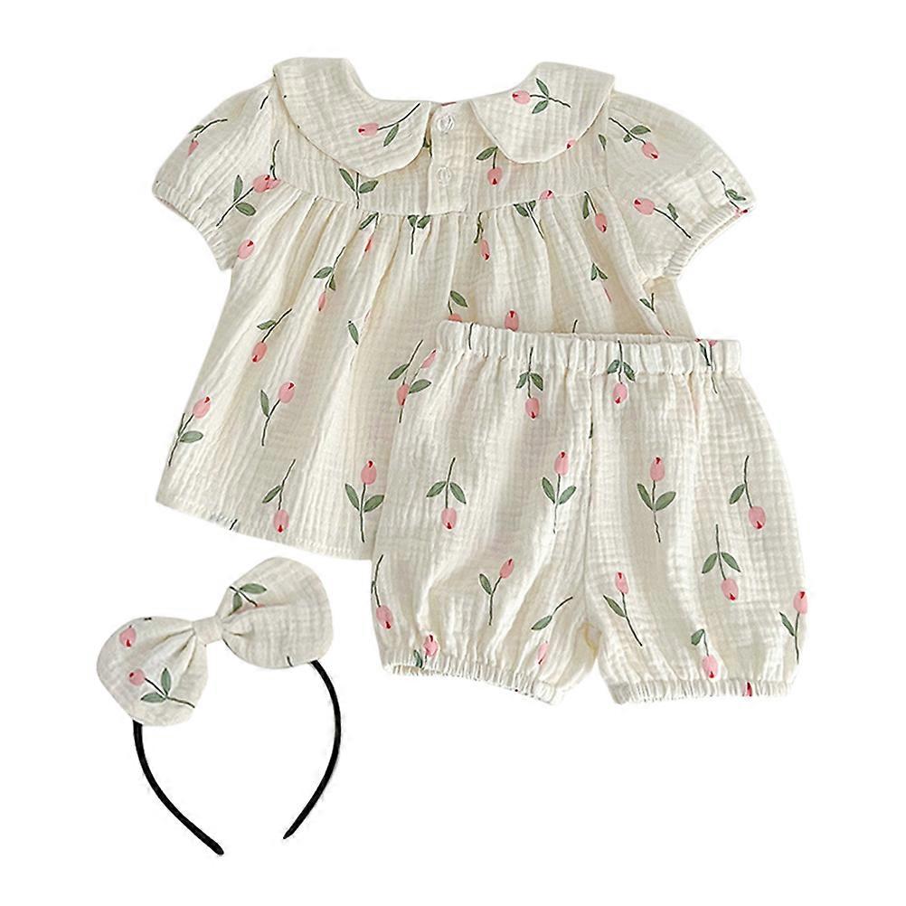 Newborn Girl Short Sleeve Muslin Outfit with Tulip Pattern Comfortable and Easy Diaper Access for Summer