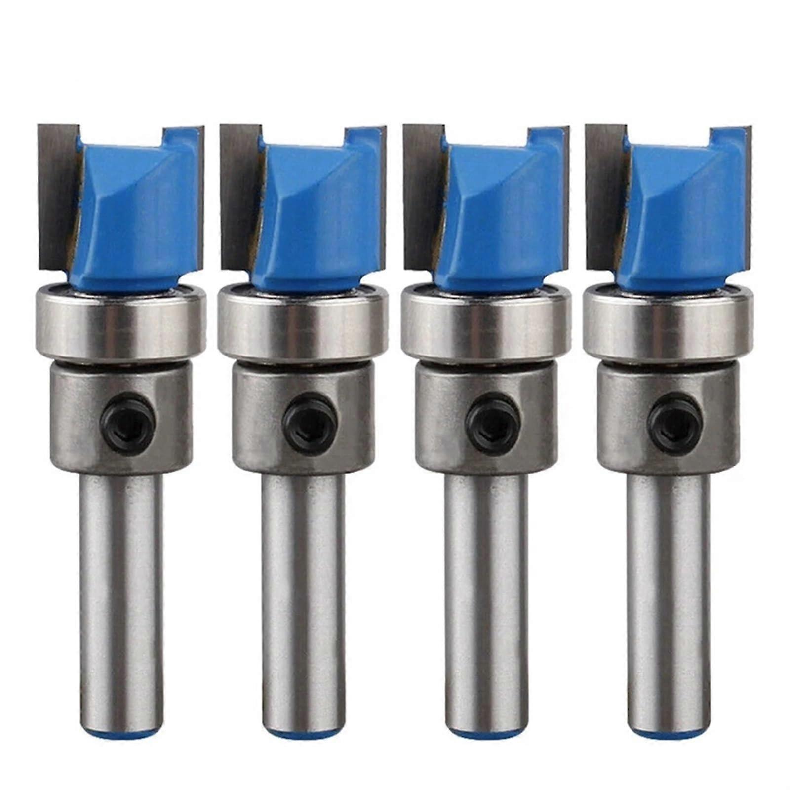 Flush Trim Router Bit - 4-Piece Set, 12 mm Diameter, 1/4 Inch Shank, Bearing Pattern Bit For Woodworking