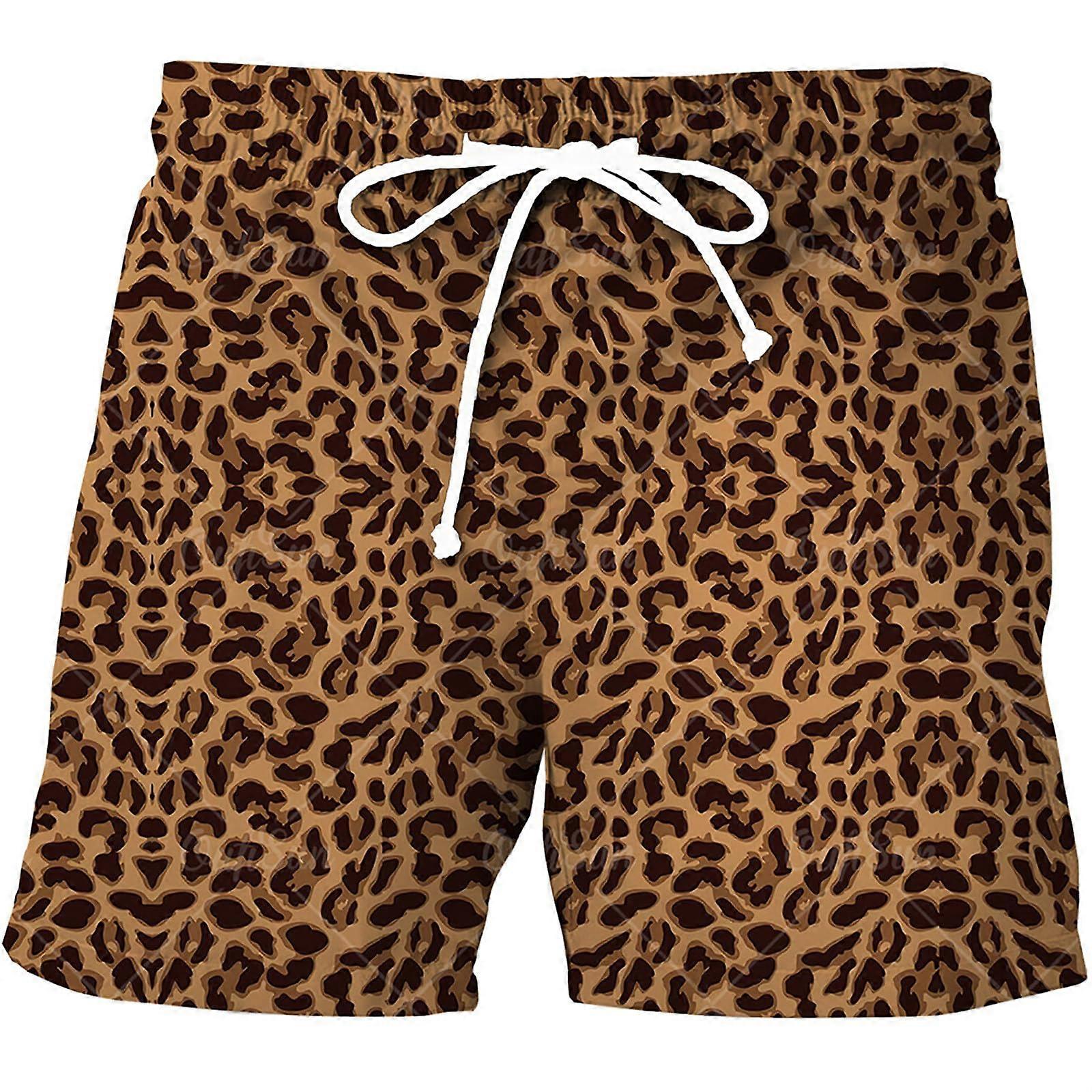 Men's Swimming Shorts with Leopard Print Quick Drying Comfortable Orange XL