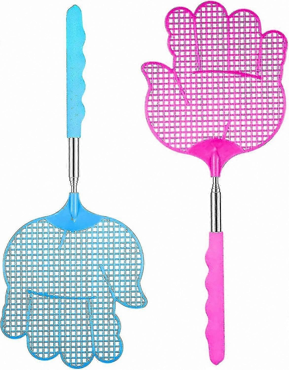 2-Pack Plastic Fly Swatters with Telescopic Handle, 75cm Length, Assorted Colors for Home Use