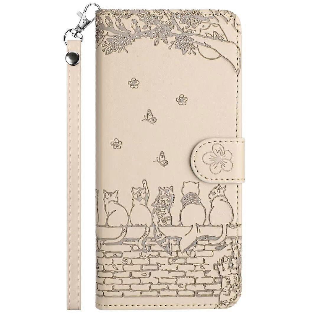 Case for Xiaomi Redmi Note 14 Pro 5G/Note 14 Pro+ 5G Leather Flip Case with Card Slot Cat Pattern Apricot Color Protective Cover