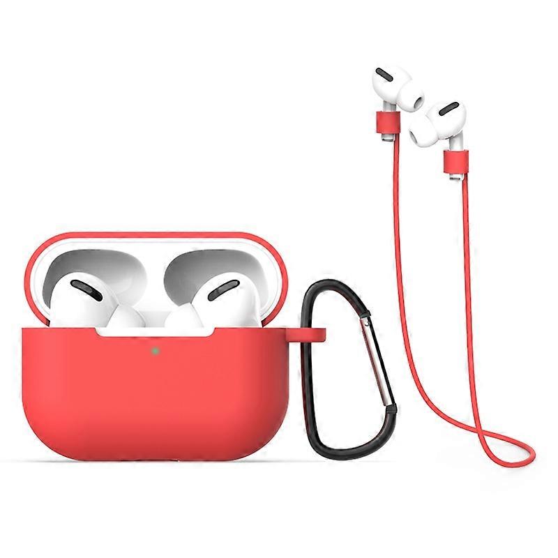 Silicone Case + Headphone Lanyard+Portable Hook for Airpods Pro - Red