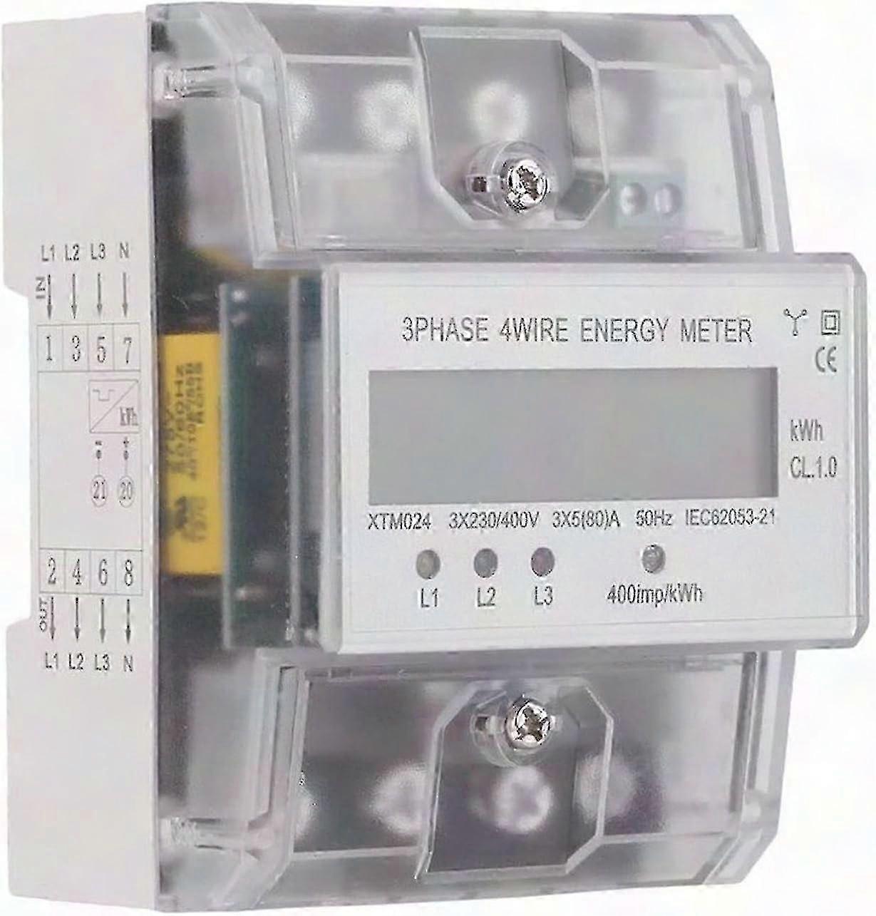 Three-Phase Digital Electricity Meter LCD 4-Wire 5-100A 4P KWh Energy Meter Calibrated for Power Consumption