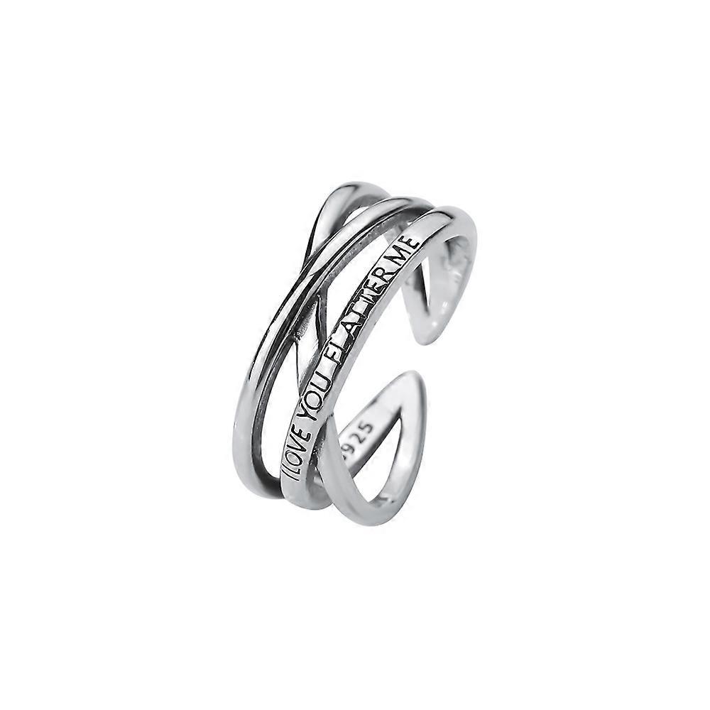 Open Ring, S925 Silver, English Letter, Multi-layer Line, Thai Silver, Ins Style