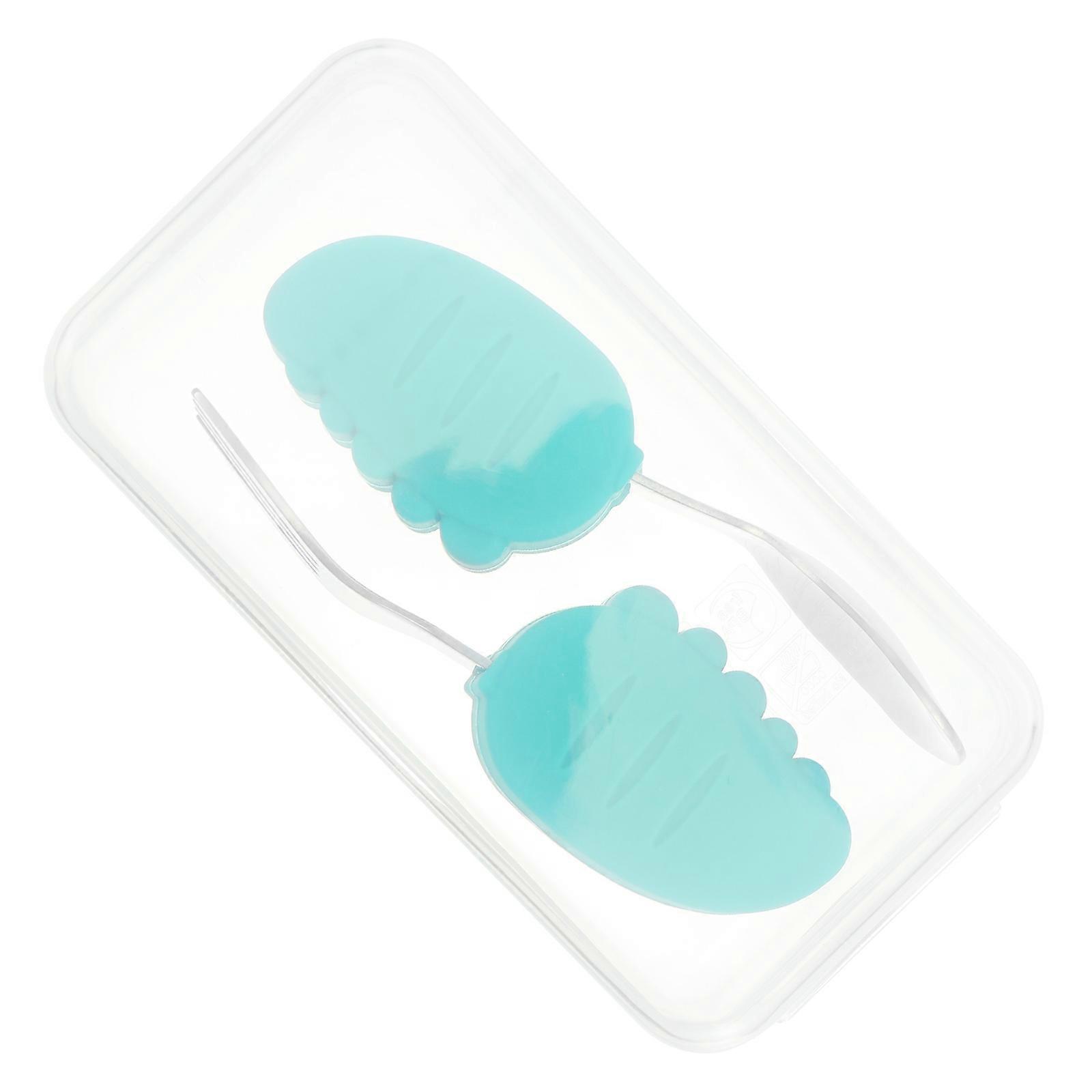 Green Baby Training Tableware Set 2Pcs Stainless Steel Spoon and Silicone Fork with Non-Slip Handle