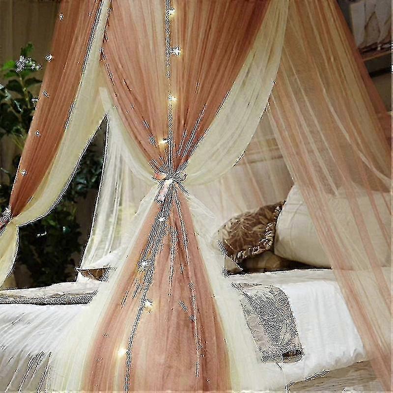 Contrast Color Bed Curtain Double Layer Polyester Sheer Mesh Dome B...