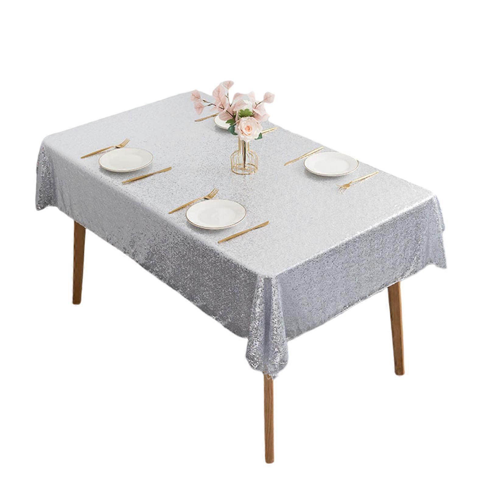 Embroidered Dining Tablecloth Polyester Fabric Easy Maintenance Fit Round Rectangular Tables  Silver