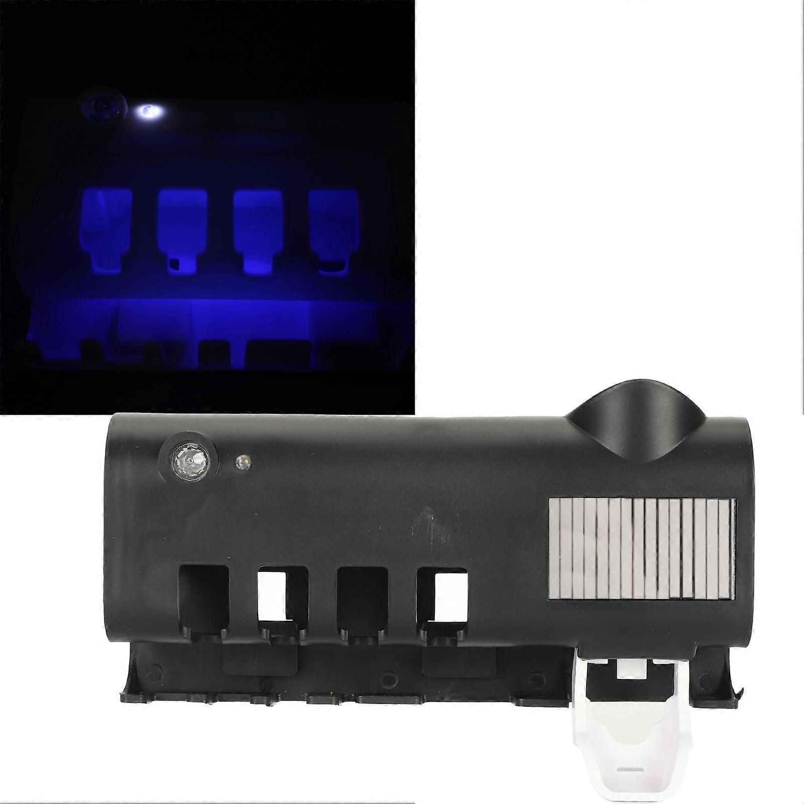 Toothbrush Holder 4 Slots Wall Mounted Cleaner with Toothpaste Squeezer 1200mAh Black