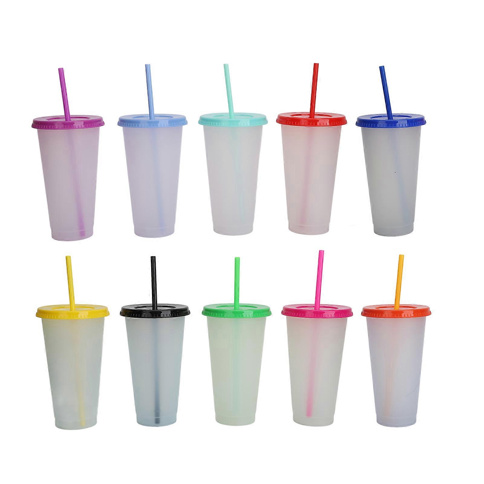 10Pcs 710ml Color Changing Plastic Cups with Lids & Straws