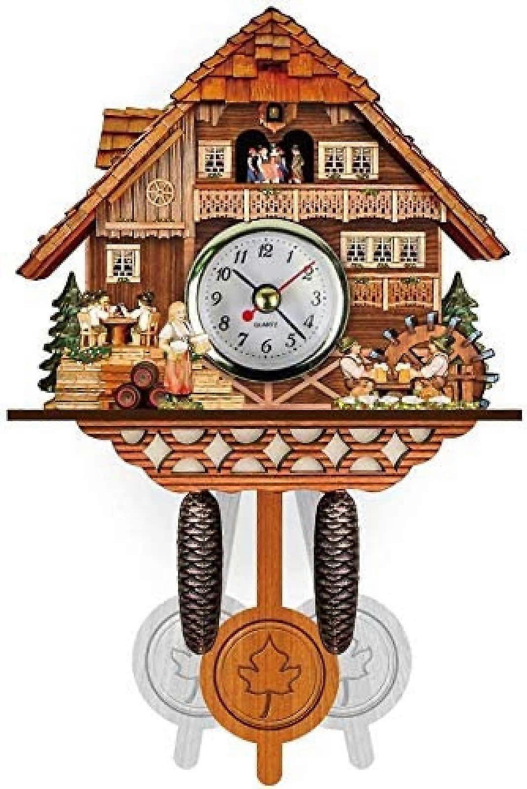 Cuckoo Clock Black Forest Handmade Wall Clock in Chalet Style with Wooden Pendulum Mini Cuckoo Bells for Kitchen Decor