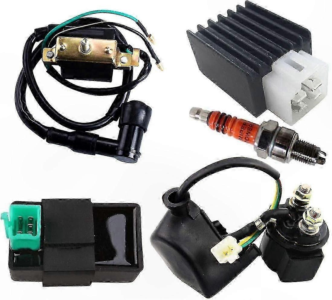 5-Pin CDI Ignition Coil with Regulator Rectifier Relay Spark Plug for 50cc 70cc 90cc 110cc ATV Scooters