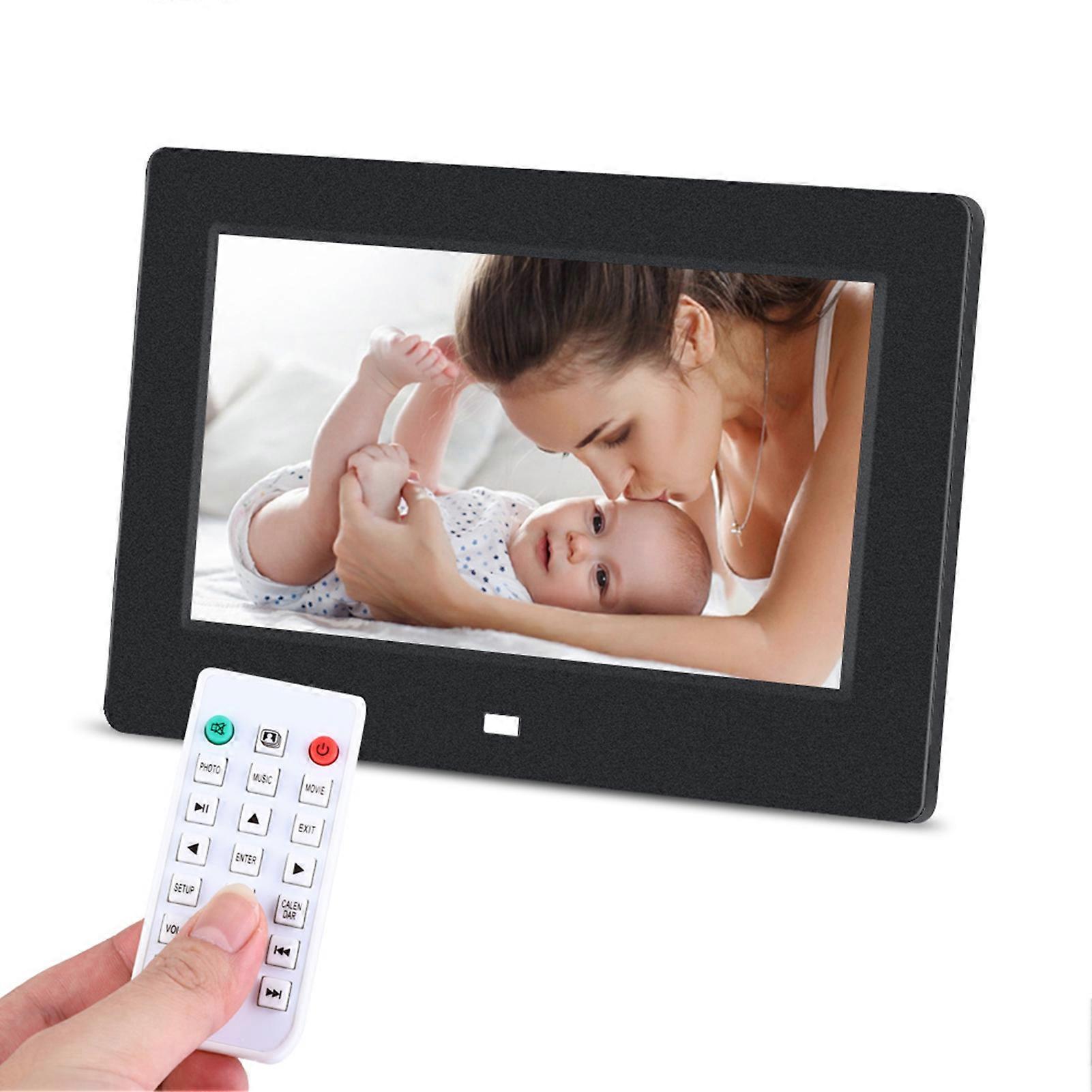 7Inch 1024*600HD Digital Photo Picture Frame Alarm Clock Player Album Remote Control Black