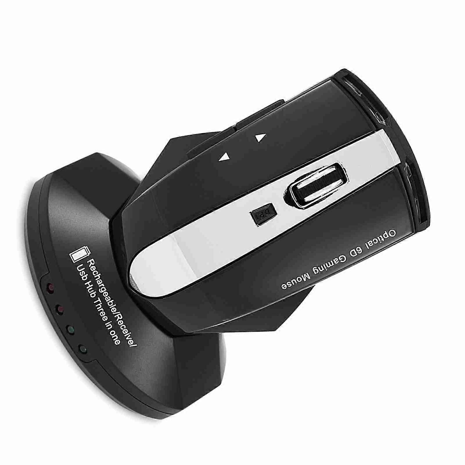 2.4GHz Wireless Optical Gaming Mouse with Charging Dock & USB Hub Black