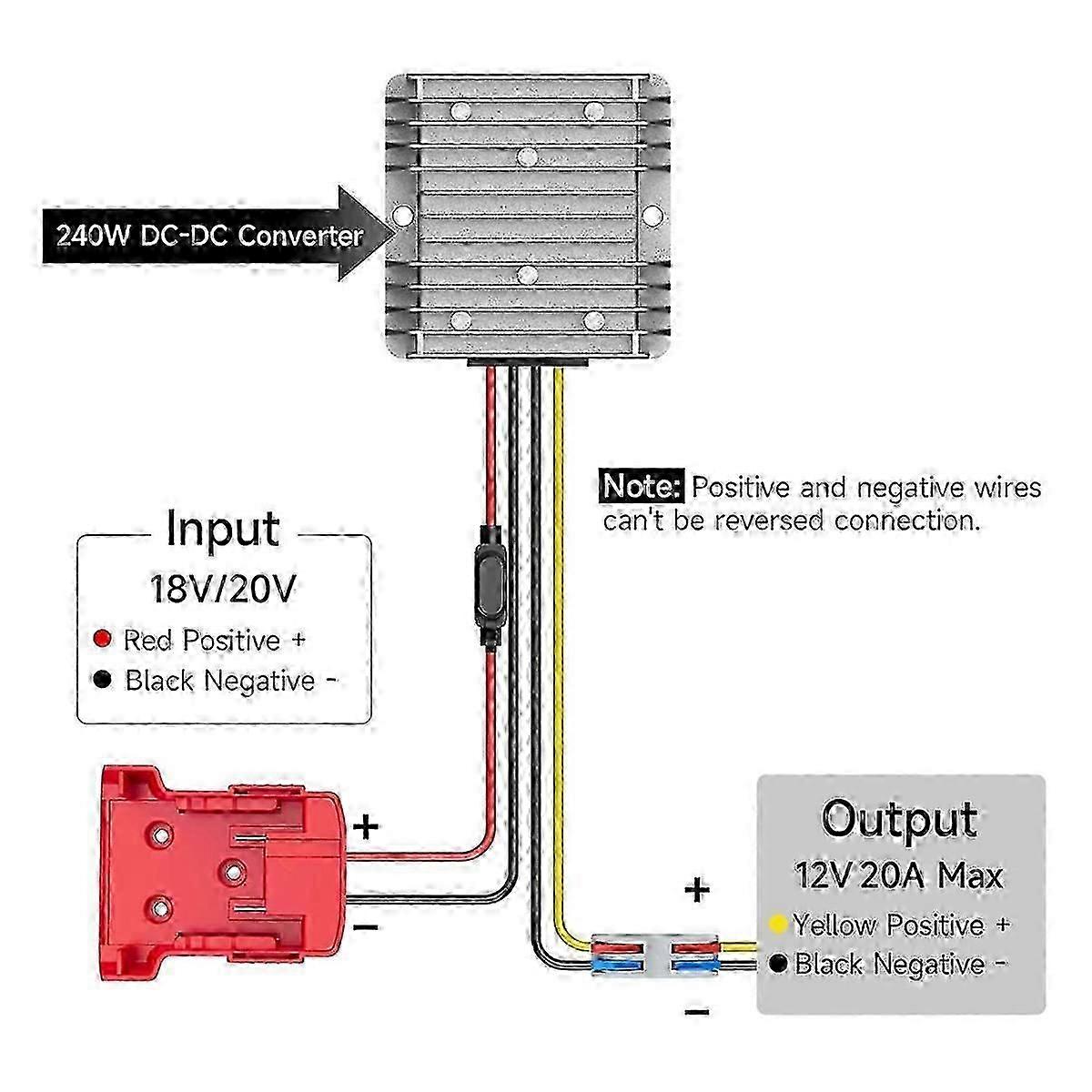 18V To 12V Step Down Converter For Milwaukee Batteries - 240W DC Buck Converter With 30A Fuse