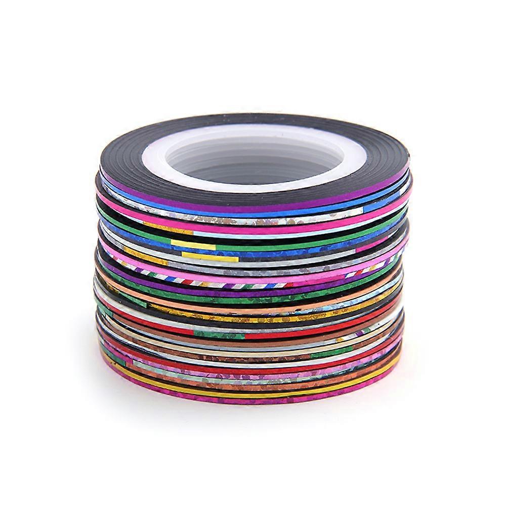 30 Rolls Mixed Color Nail Striping Tape 1mm with Free Case