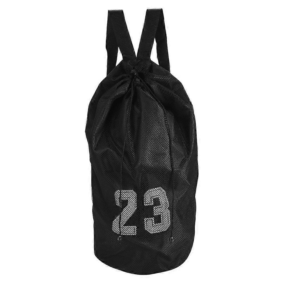 Basketball Football Soccer Training Exercising Mesh Backpack Shoulder Drawstring Bag (Black)