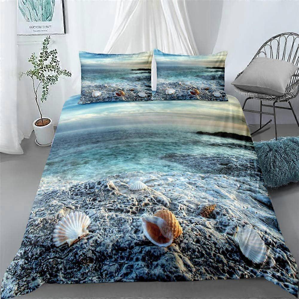 t653 Super King Duvet Quilt Cover Bedding Set Pillowcases 3D - Beach Shell Landscape 2 Piece Pillow Cover And 1 Piece Badding With Zipper Closure Soft