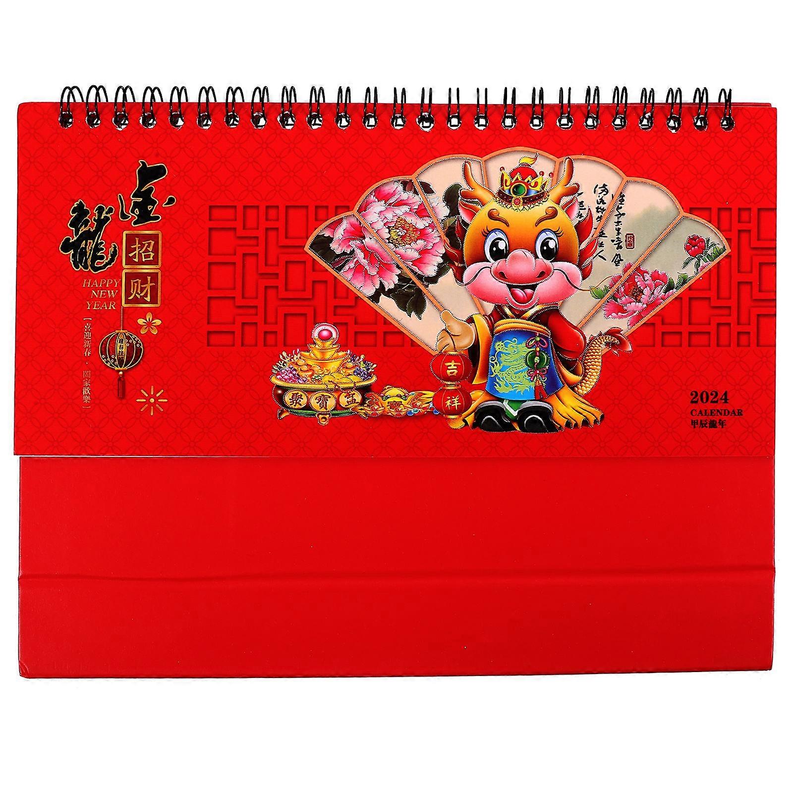 Chic Desk Calendar Planner For Office Home Use 2024 Chinese Style Red Color 2Pcs