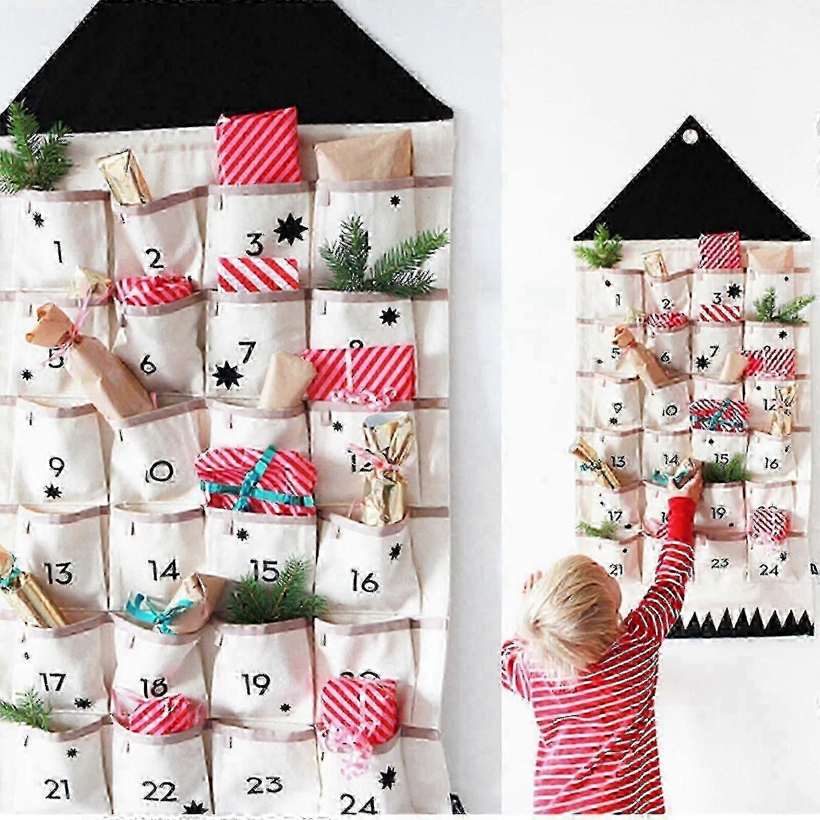 24 Pockets Kumaş Noel Takvimi Asılı Xmas Süsler Parti Advent Drawstring Çanta Süslemeleri