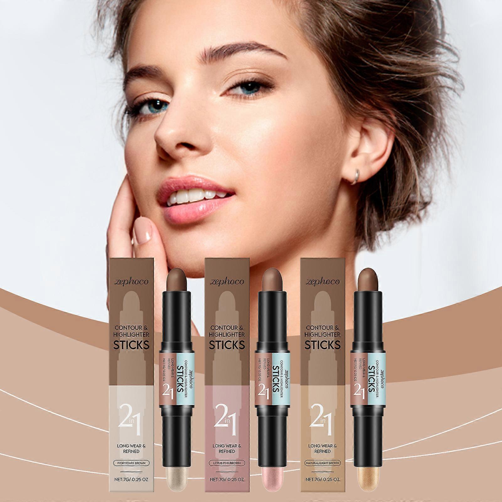 2 in 1 Kontur-Highlighter-Serie Lazy Highlighter Natürlicher dreidimensionaler, leicht zu färbender Highlighter 7G