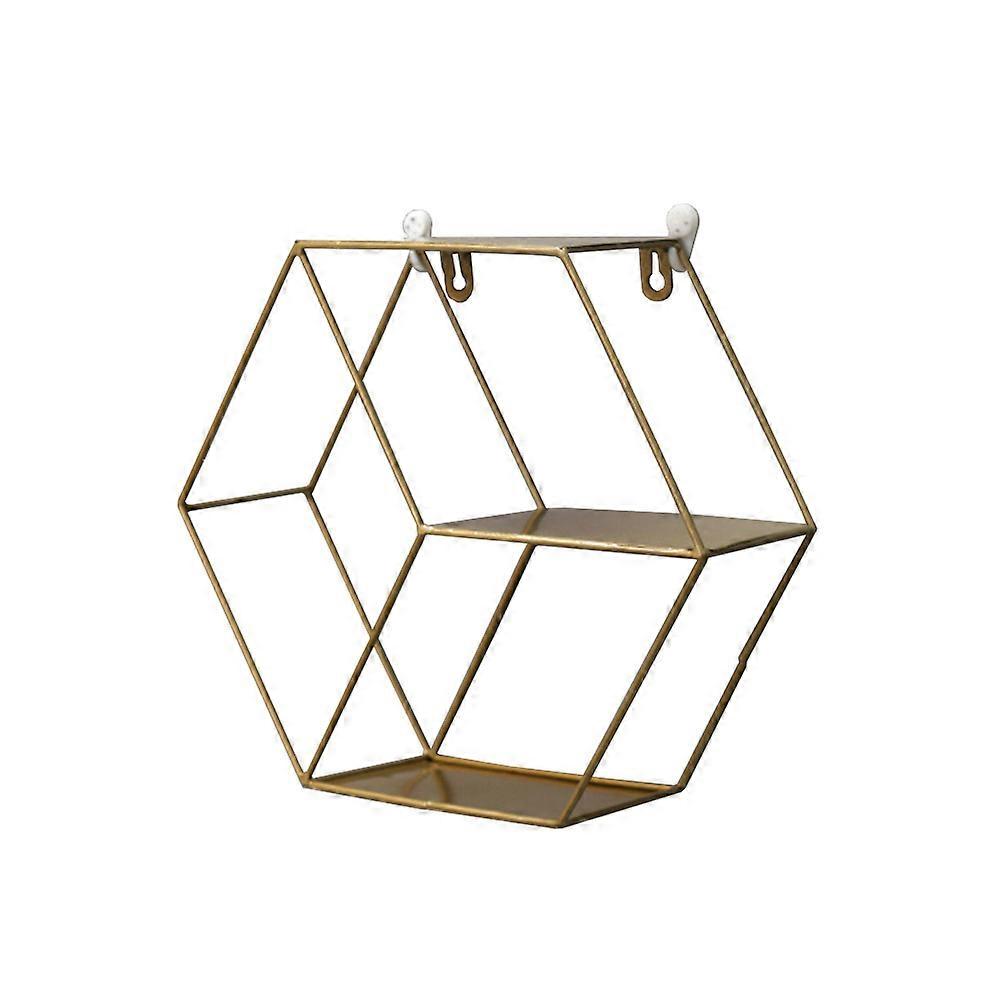 Iron Storage Rack Wall Decor for Storage Use 2Pcs Hexagon Golden Set