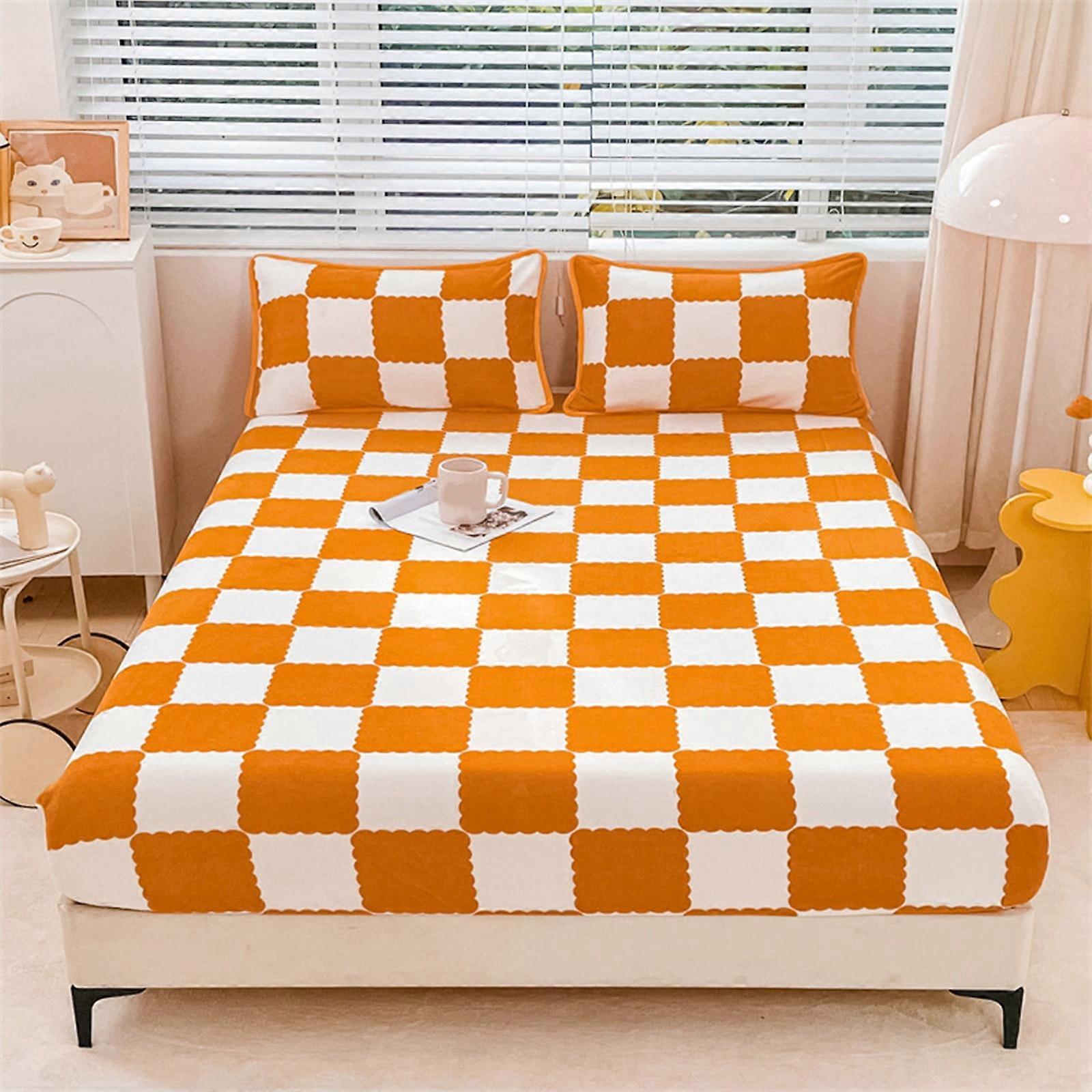Lksixu Velvet Fitted Sheets King, Ultra Soft Flannel Plaid Plush Sheet, Deep Pocket Non-Pilling Warm Bottom Sheet for Winter