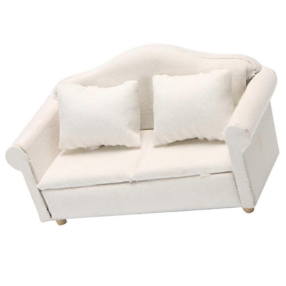 Tiny Furniture Miniature Sofa with Pillows for 4Pcs White Doll House Model