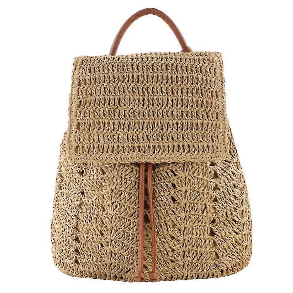 25-26 Women's middle straw handmade weaving backpack flap brawstring shoulders bag beach daypack