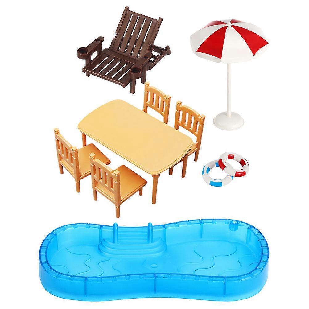 Plastic Dollhouse Miniature Swim Pool Set for Playing 2Sets Included