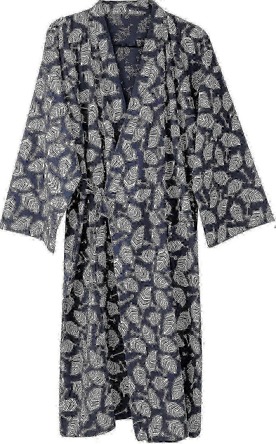 Herr Bomull Kimono Robe Långärmad Badrock Loungewear Nattkläder Navy SZ