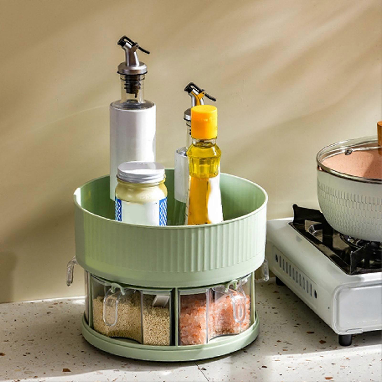 2 Tier Kitchen Spice Turntable Organizer 23x18cm Green Plastic