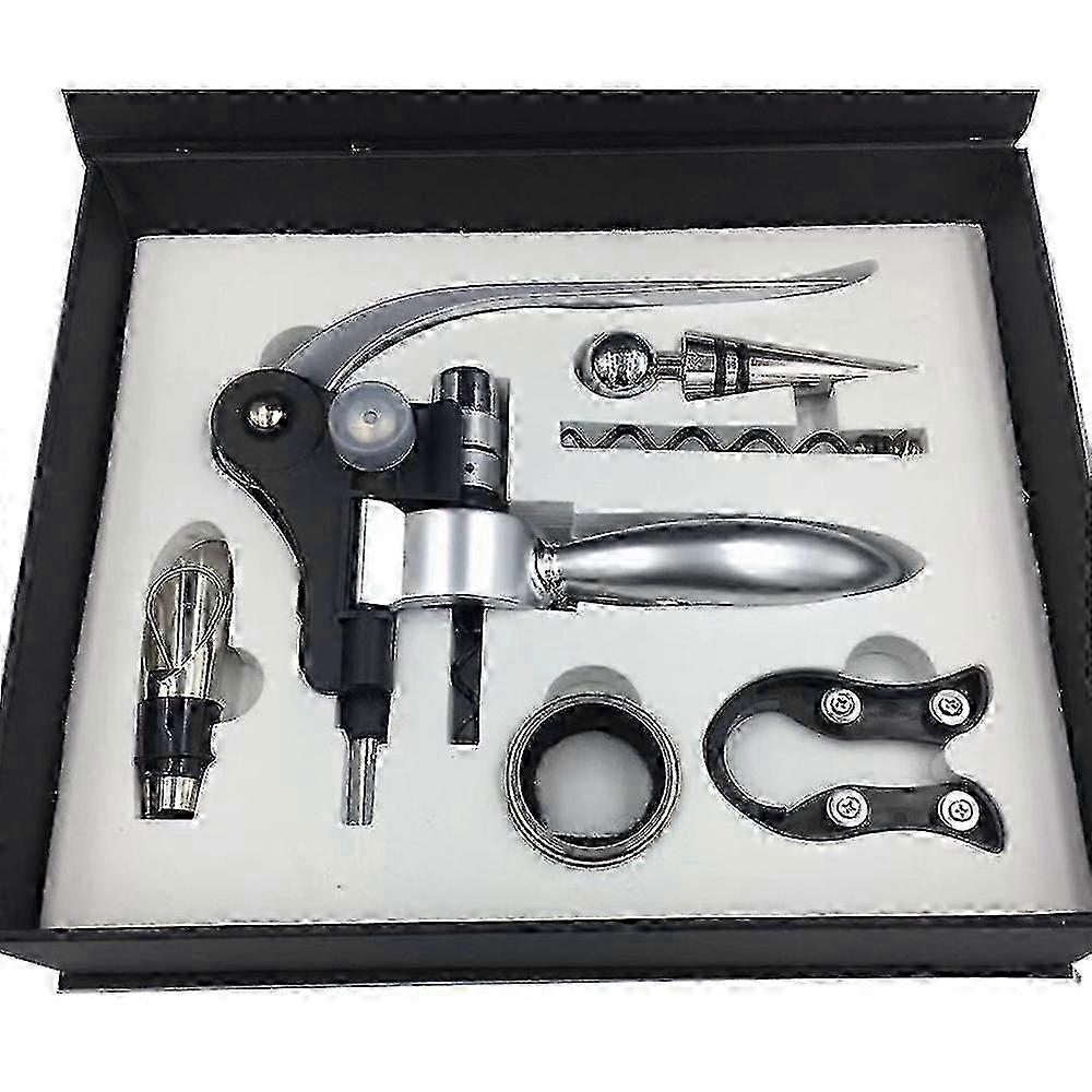 Corkscrew set for wine with foil cutter and stopper