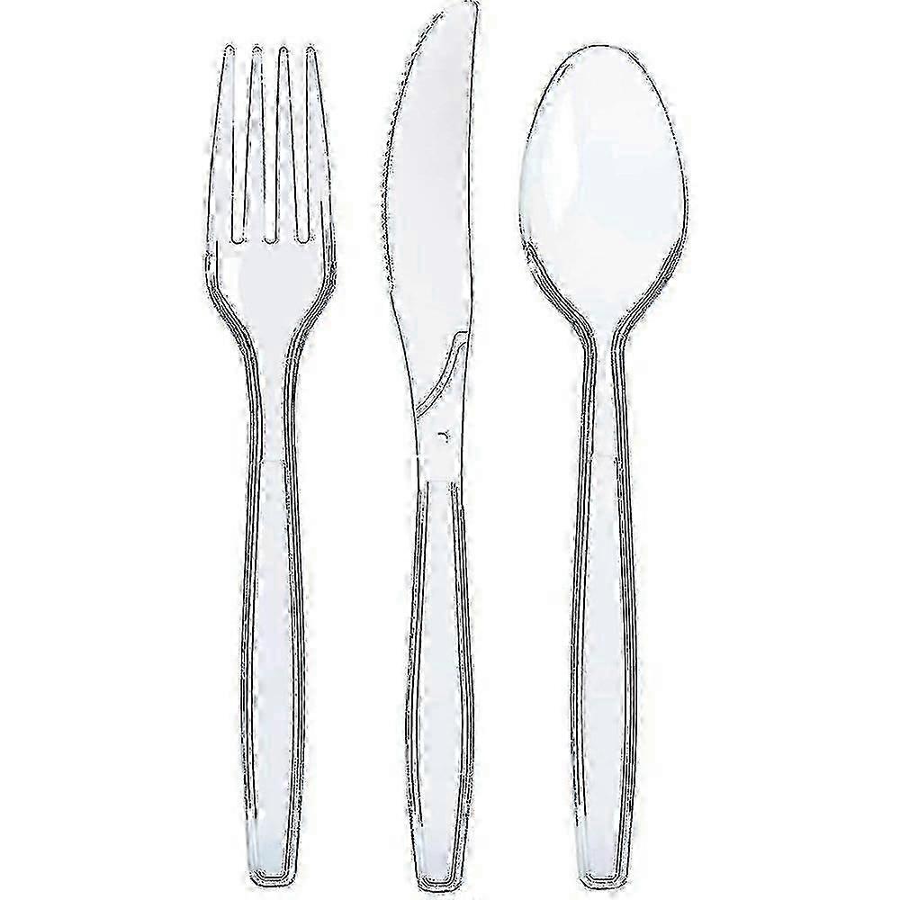 300-piece Clear Plastic Silverware Set - Disposable Cutlery Set With Forks, Spoons, And Knives - Heavy Duty Bulk Flatware Set