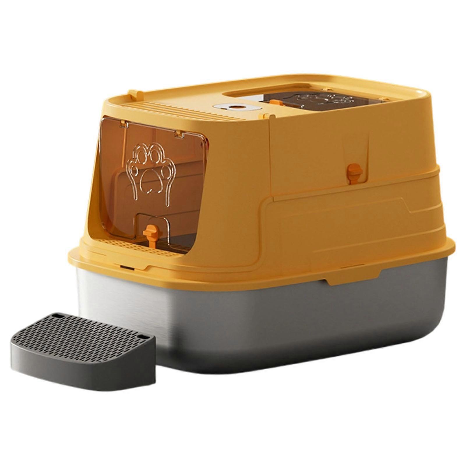 Huge Enclosed Puss Trash Extent With Double Impermeable Trays And Net Filter Suitable For Elderly Cats And Intermediate Sized Animals  Yellow