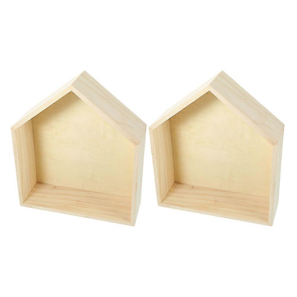 Solid Wood House Shape Shelf for Wall Mounted 2Pcs Storage Rack for Home Use